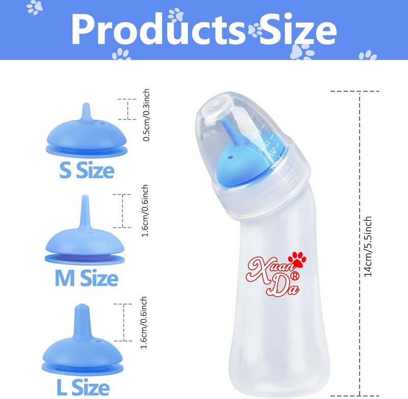Xuanda Pet Feeding Bottle,3 Pack Wide Mouth Angled Nursing Bottle, 3 Sizes Nipples with Ventilation Valve Resistant Tearing Perfect for Puppies, Kittens, Small Wildlife（Blue） - Image 2
